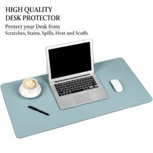 Dual Sided Desk Pad, New Upgrade Sewing PU Leather Office Desk Mat, Waterproof Desk Blotter Protector, Desk Writing Mat Mouse Pad (Classical Blue, 31.5" x 15.7")