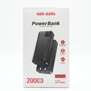 Ven Dens VD-PB061 Black 20000mAh 22.5W Power Bank with LED light with Built-In Cables