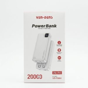 Ven Dens VD-PB061 White 20000mAh 22.5W Power Bank with LED light with Built-In Cables