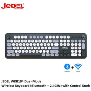 JEDEL WKB104 Dual-Mode Wireless Keyboard (Bluetooth + 2.4GHz) with Control Knob