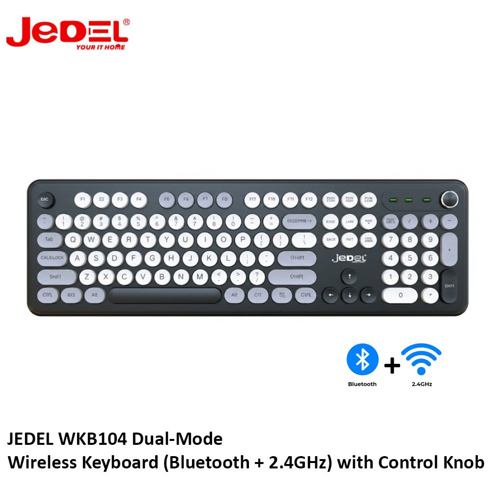 JEDEL-WKB104-Dual-Mode-Wireless-Keyboard-Bluetooth-2.4GHz-with-Control-Knob