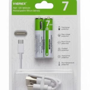 Vierex Rechargeable Cell with Type C Port AAA Lithium Ion Battery Pack of Two Cells